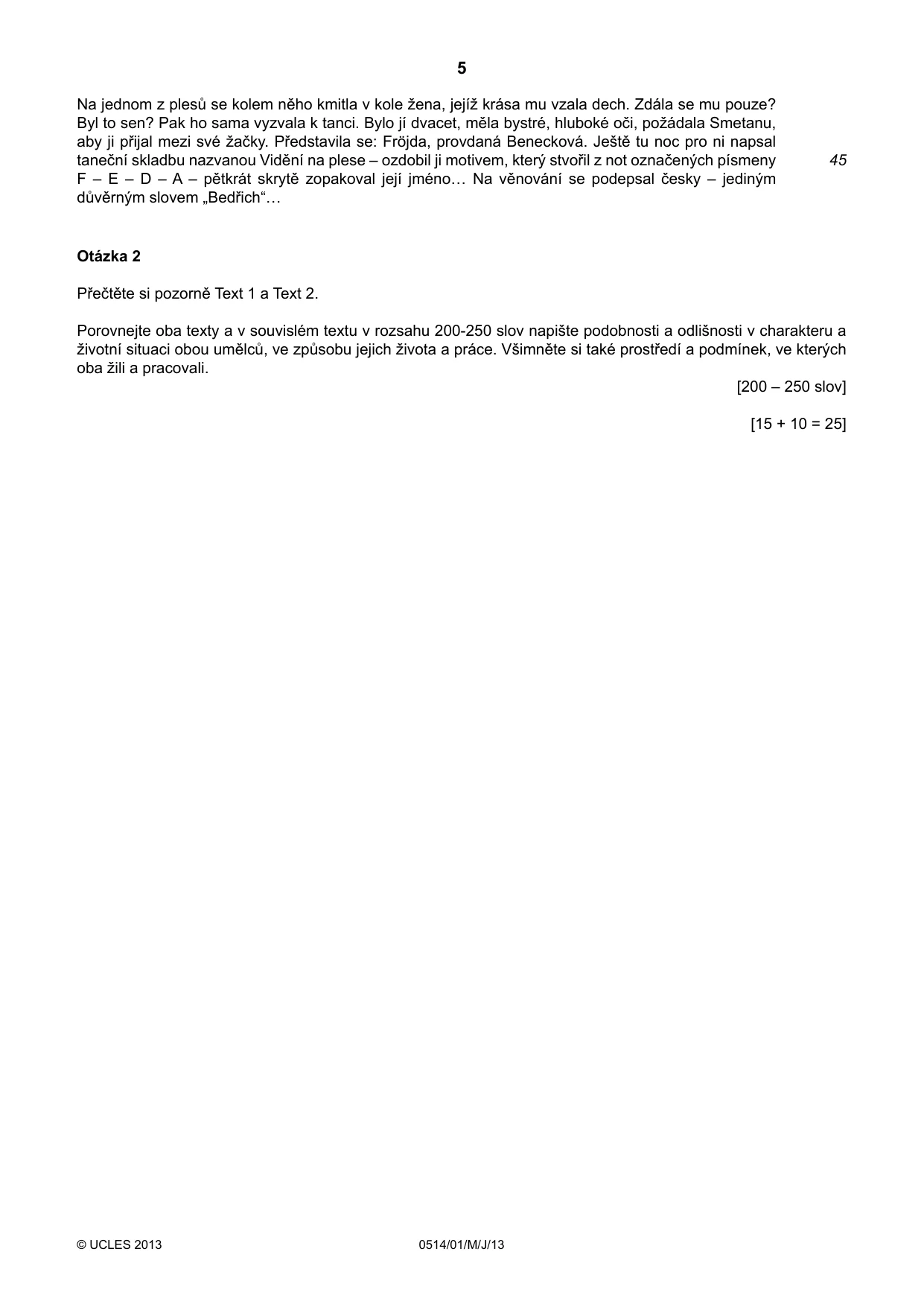 Cambridge IGCSE Czech - First Language 0514 2013 May/June Paper 1 · Variant 1 question paper, page 5 of 8