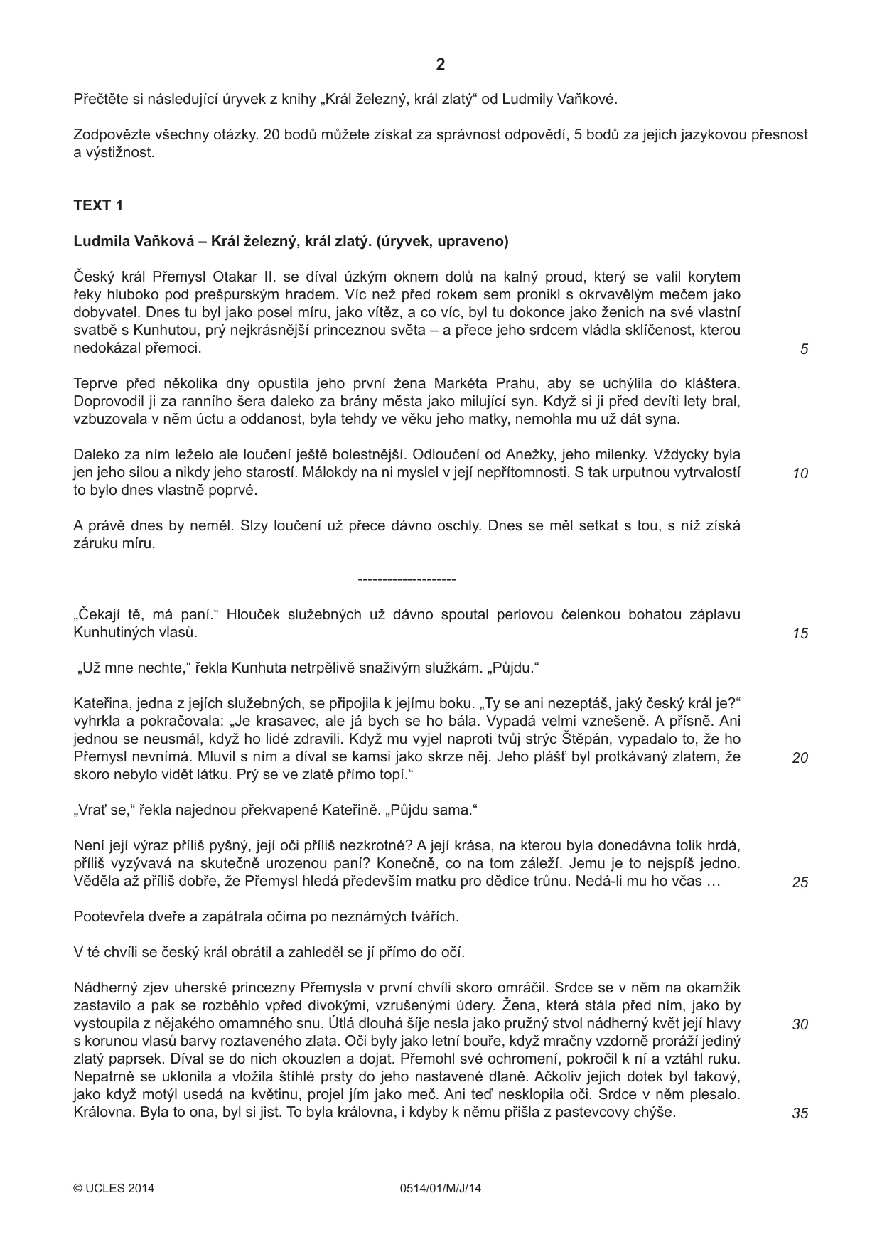 Cambridge IGCSE Czech - First Language 0514 2014 May/June Paper 1 · Variant 1 question paper, page 2 of 8