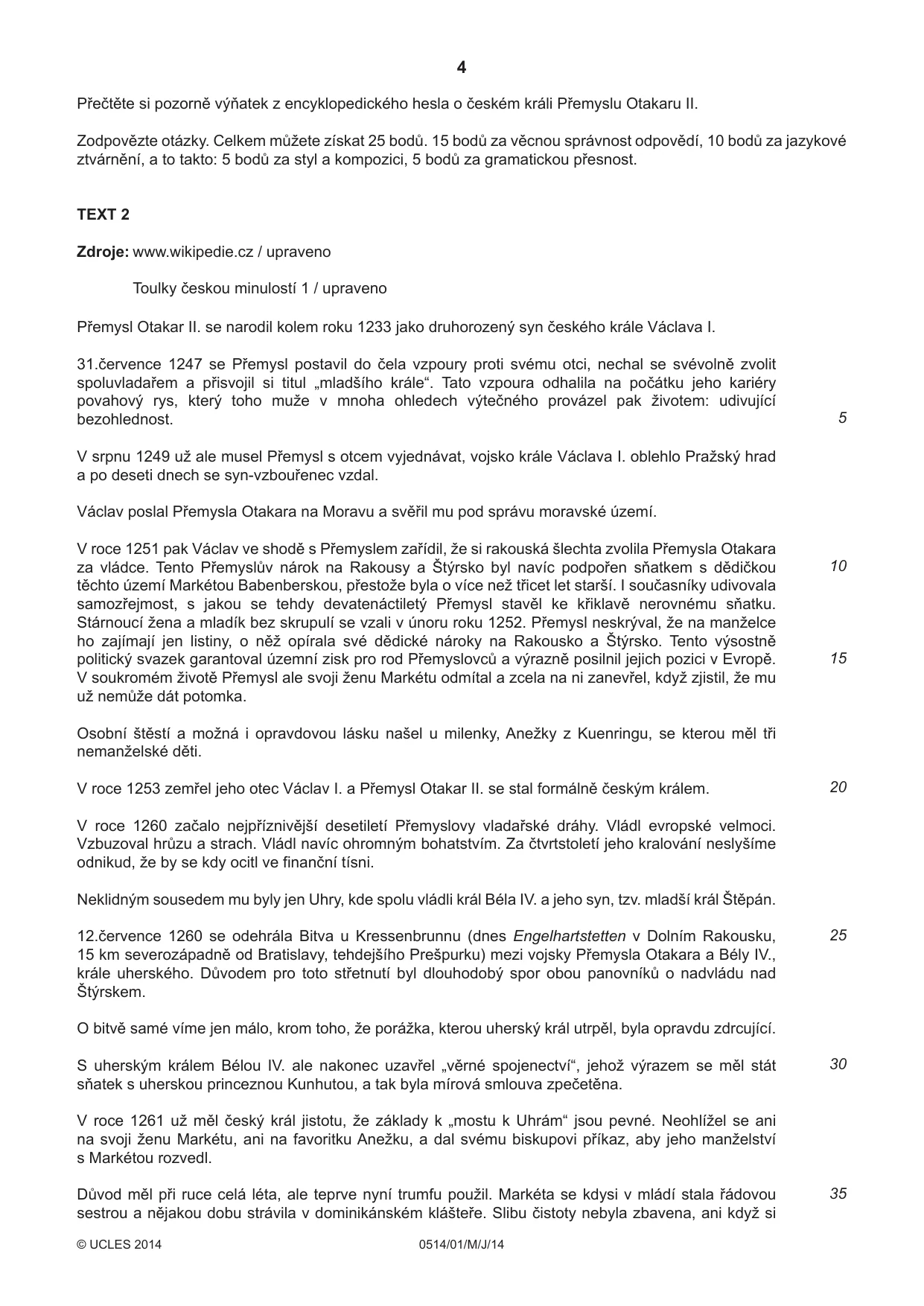 Cambridge IGCSE Czech - First Language 0514 2014 May/June Paper 1 · Variant 1 question paper, page 4 of 8