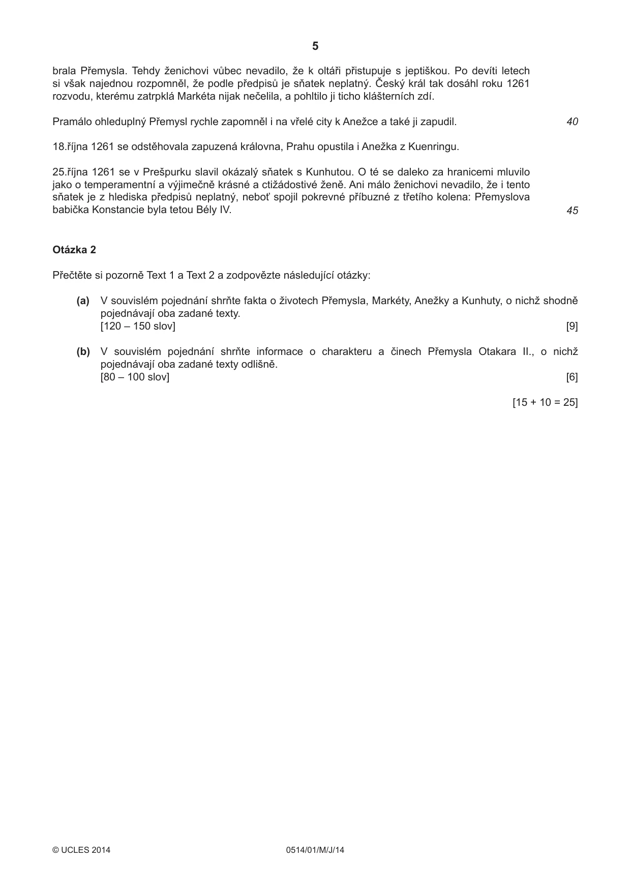 Cambridge IGCSE Czech - First Language 0514 2014 May/June Paper 1 · Variant 1 question paper, page 5 of 8