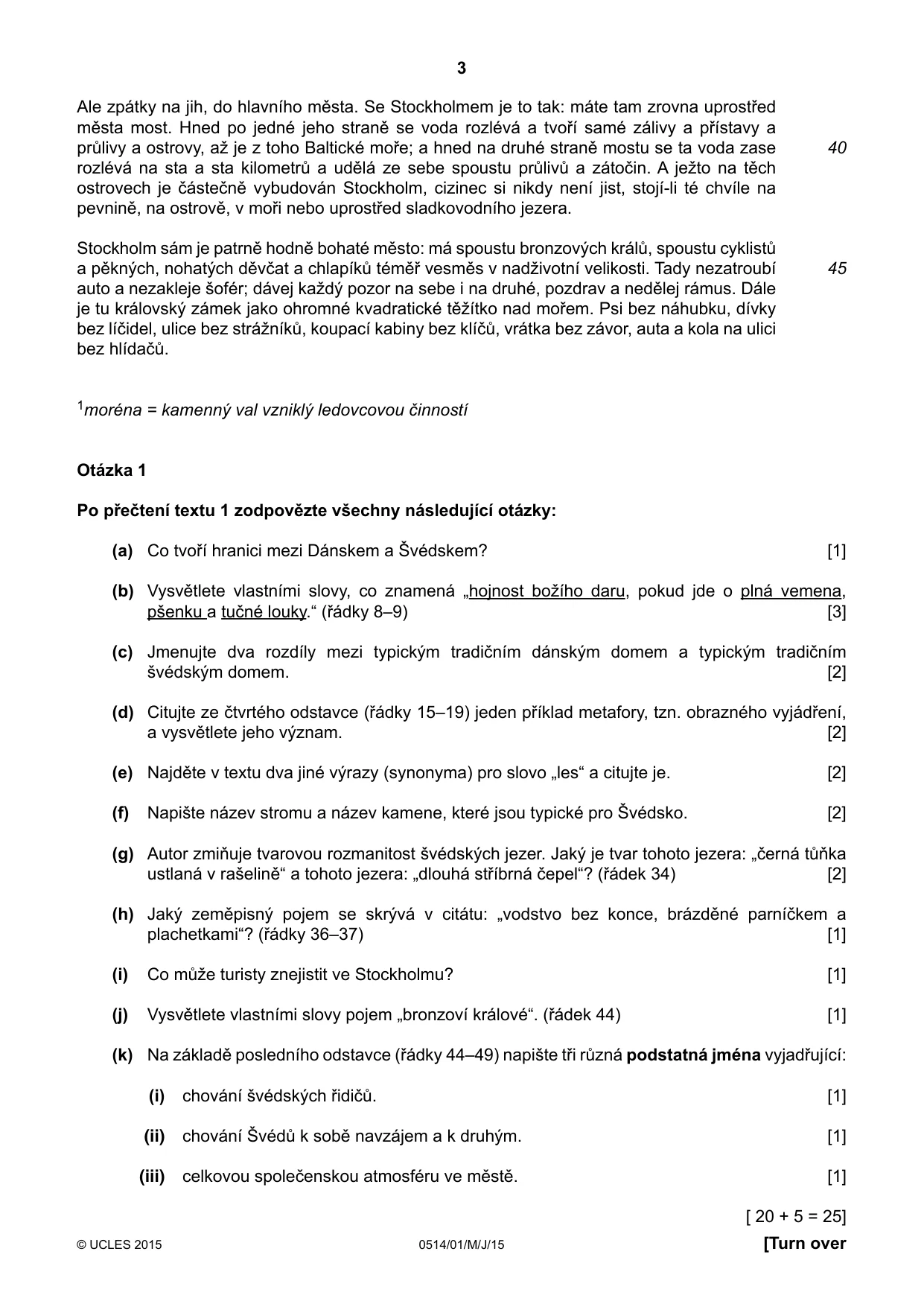 Cambridge IGCSE Czech - First Language 0514 2015 May/June Paper 1 · Variant 1 question paper, page 3 of 8