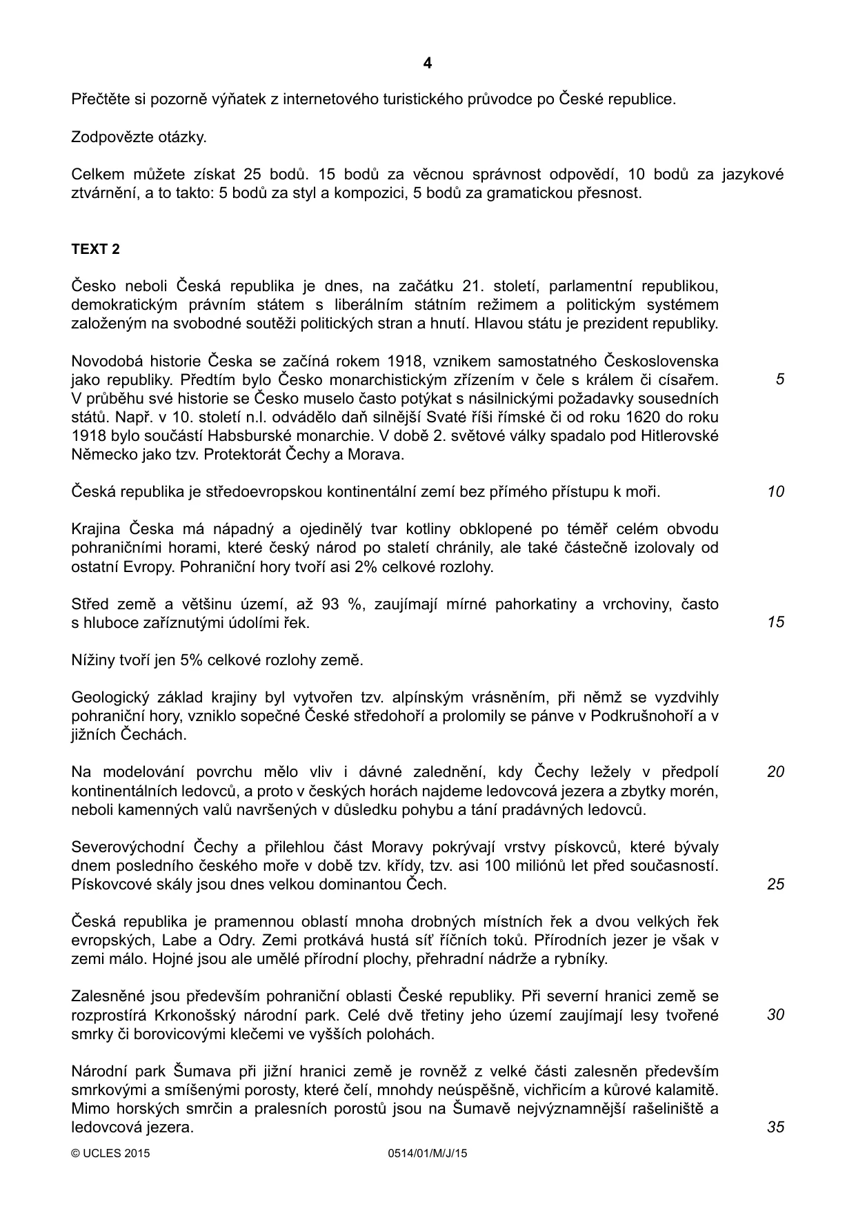 Cambridge IGCSE Czech - First Language 0514 2015 May/June Paper 1 · Variant 1 question paper, page 4 of 8