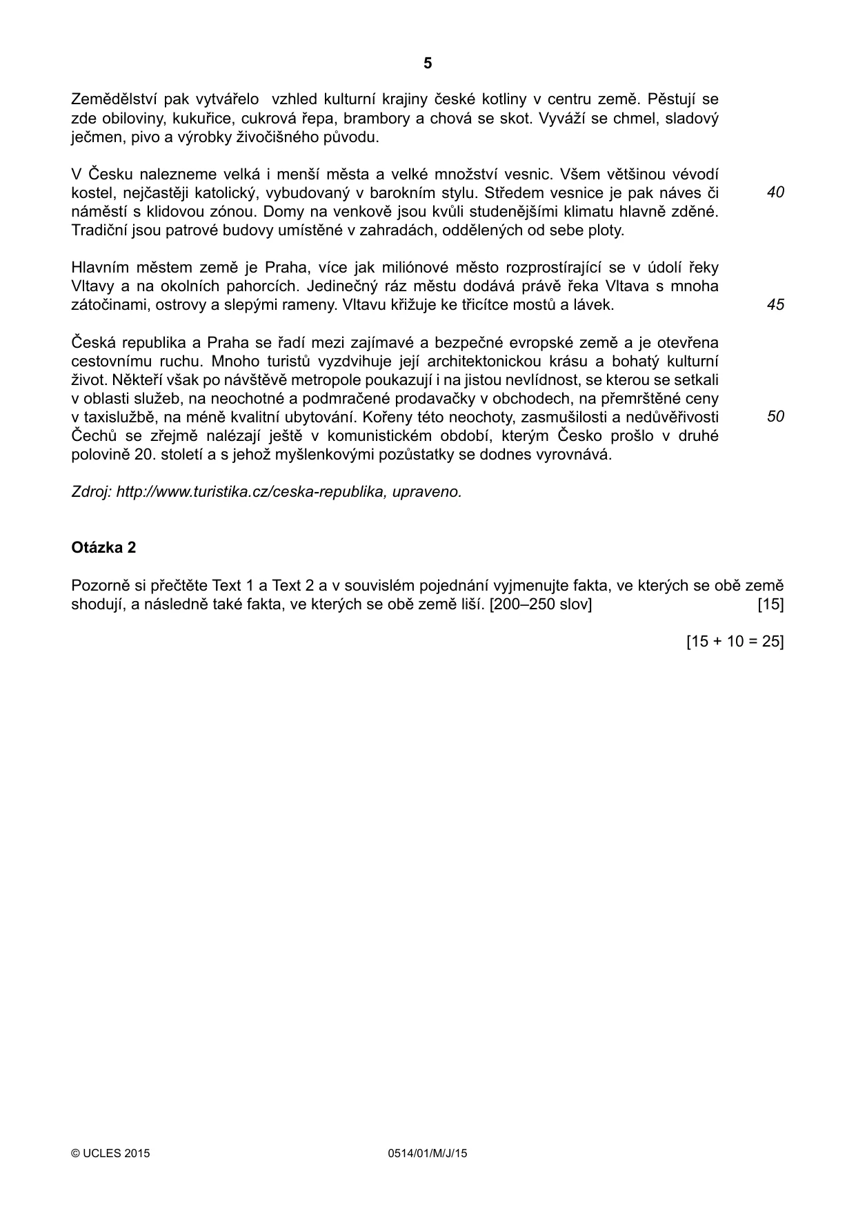 Cambridge IGCSE Czech - First Language 0514 2015 May/June Paper 1 · Variant 1 question paper, page 5 of 8