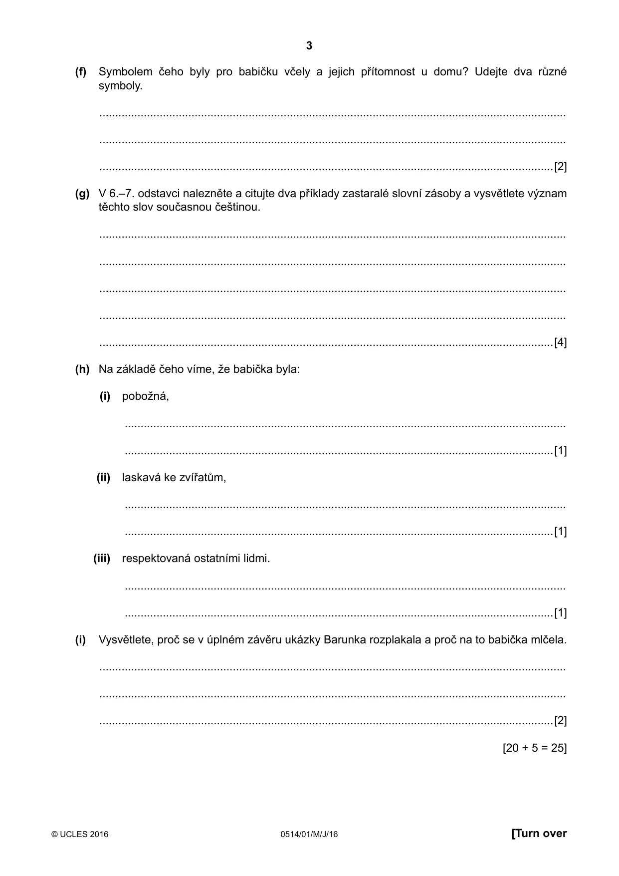 Cambridge IGCSE Czech - First Language 0514 2016 May/June Paper 1 · Variant 0 question paper, page 3 of 8