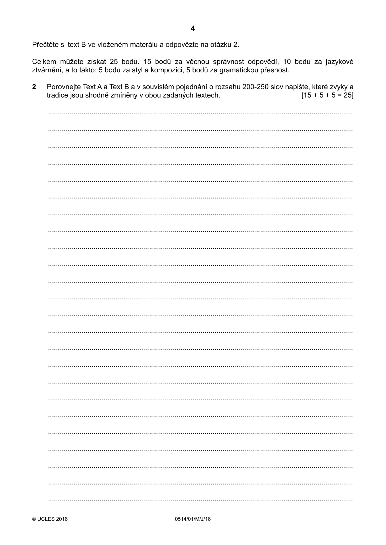 Cambridge IGCSE Czech - First Language 0514 2016 May/June Paper 1 · Variant 0 question paper, page 4 of 8