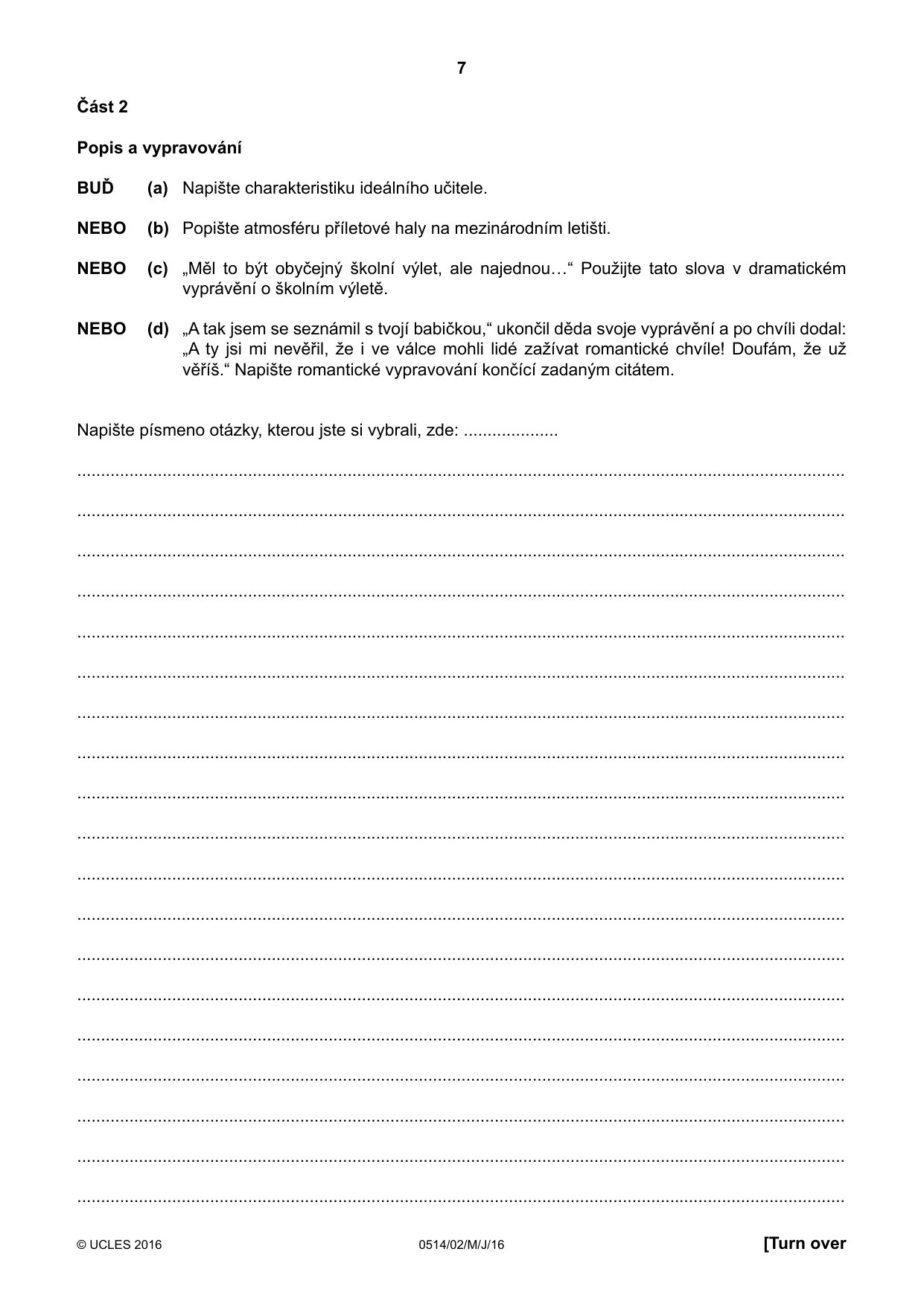Cambridge IGCSE Czech - First Language 0514 2016 May/June Paper 2 · Variant 0 question paper, page 7 of 12