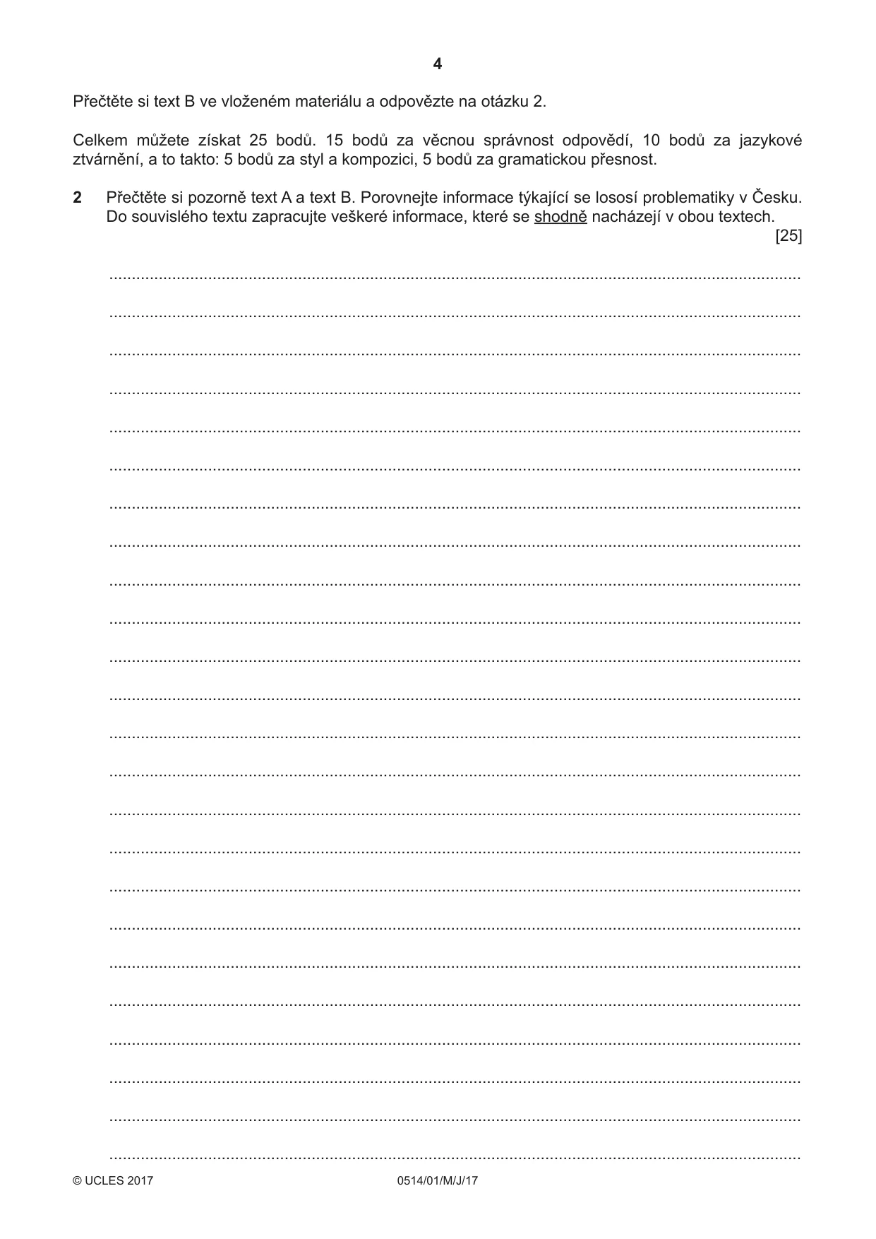 Cambridge IGCSE Czech - First Language 0514 2017 May/June Paper 1 · Variant 1 question paper, page 4 of 8