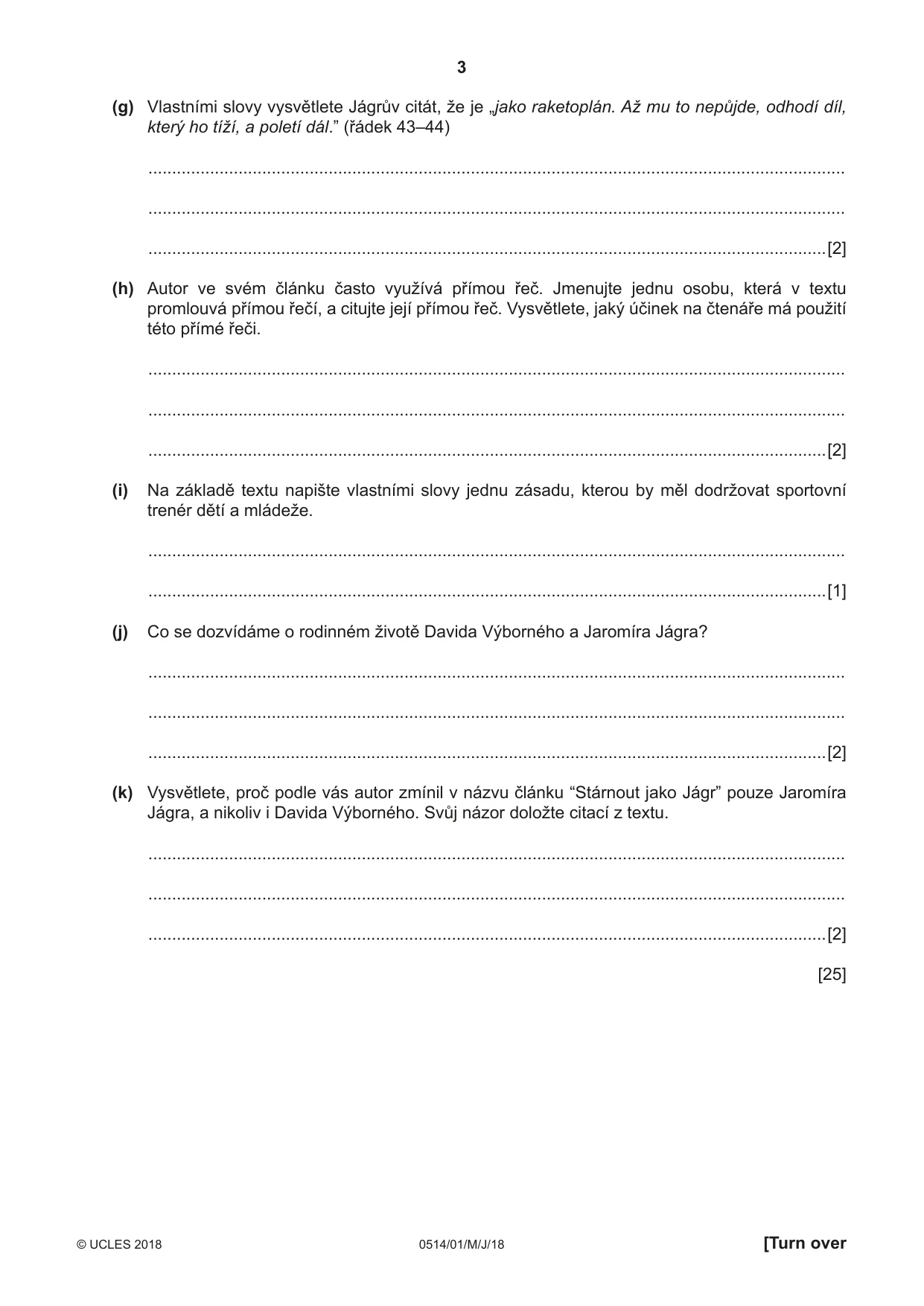 Cambridge IGCSE Czech - First Language 0514 2018 May/June Paper 1 · Variant 0 question paper, page 3 of 8