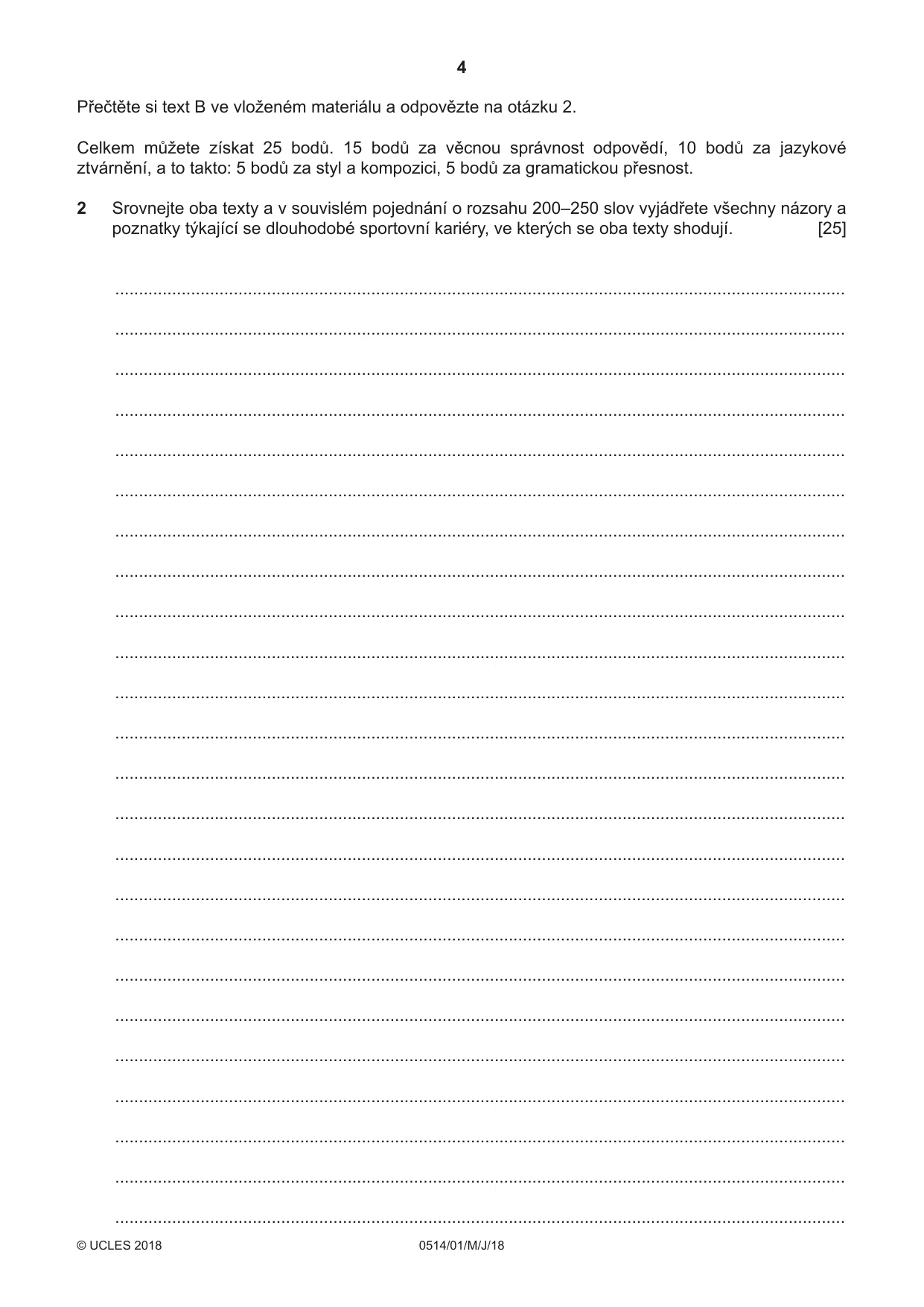 Cambridge IGCSE Czech - First Language 0514 2018 May/June Paper 1 · Variant 0 question paper, page 4 of 8