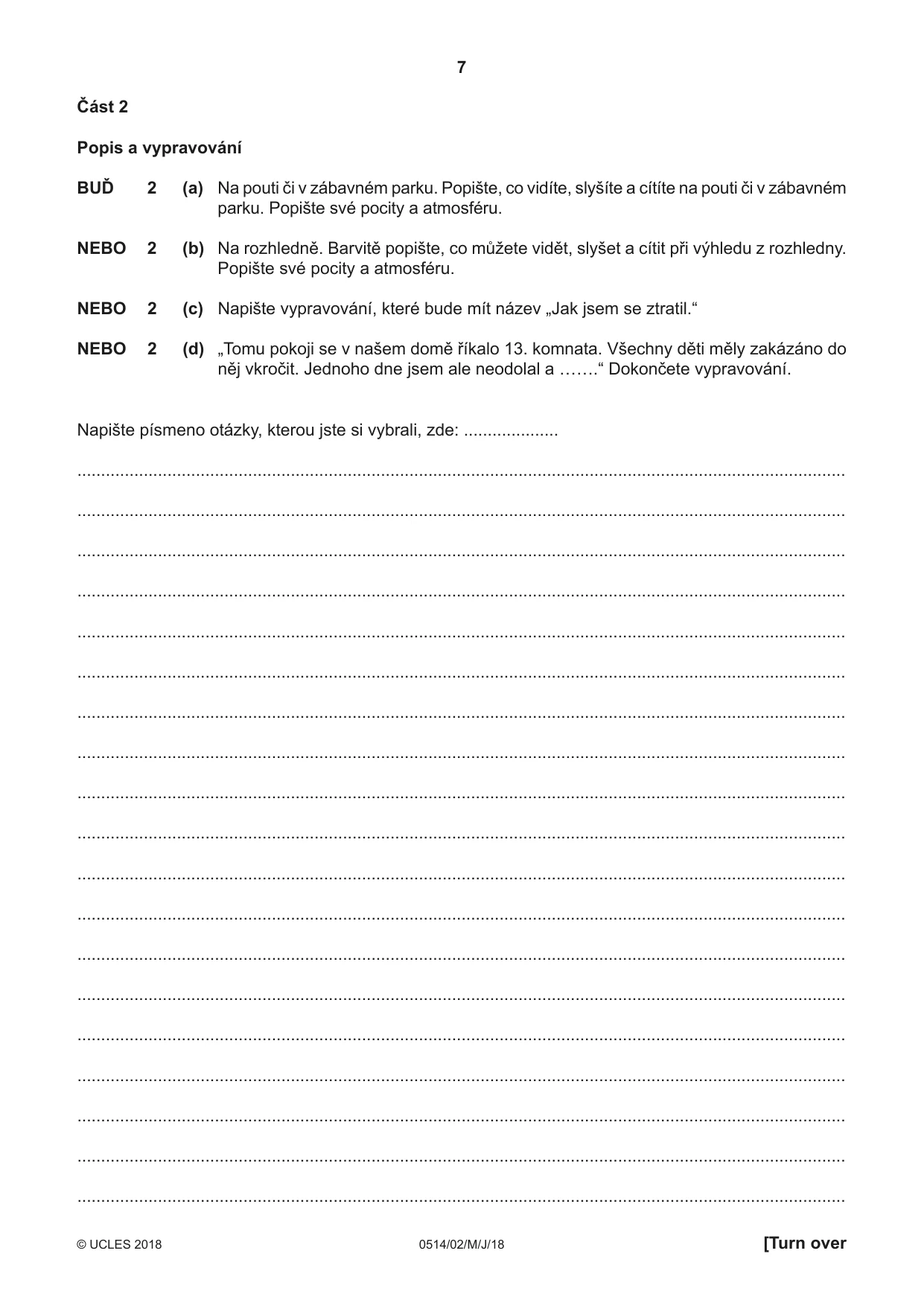 Cambridge IGCSE Czech - First Language 0514 2018 May/June Paper 2 · Variant 0 question paper, page 7 of 12