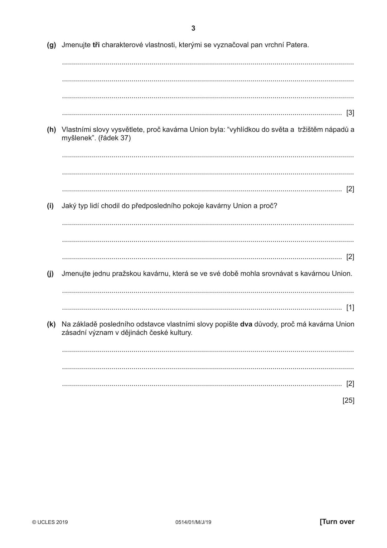 Cambridge IGCSE Czech - First Language 0514 2019 May/June Paper 1 · Variant 1 question paper, page 3 of 8