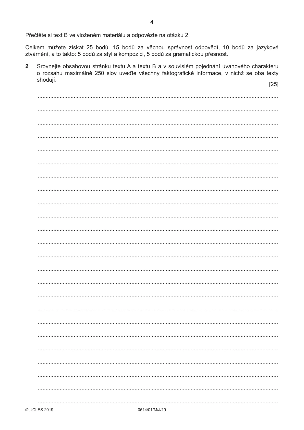 Cambridge IGCSE Czech - First Language 0514 2019 May/June Paper 1 · Variant 1 question paper, page 4 of 8