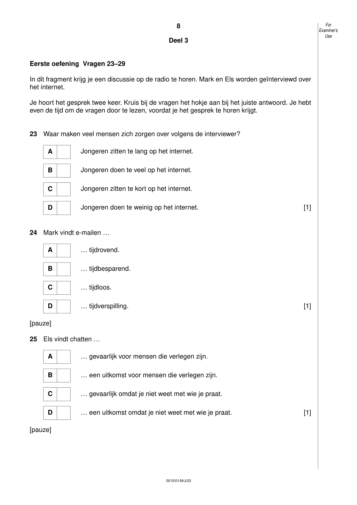 Cambridge IGCSE Dutch - Foreign Language 0515 2003 May/June Paper 1 · Variant 1 question paper, page 8 of 12