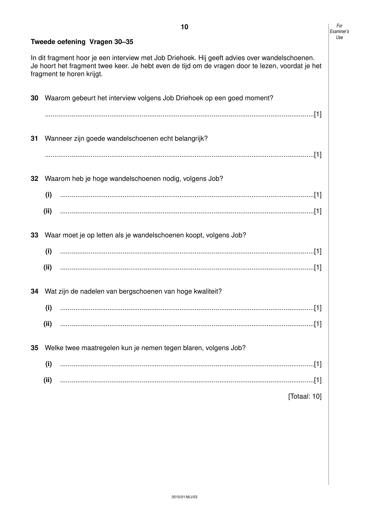 Cambridge IGCSE Dutch - Foreign Language 0515 2003 May/June Paper 1 · Variant 1 question paper, page 10 of 12