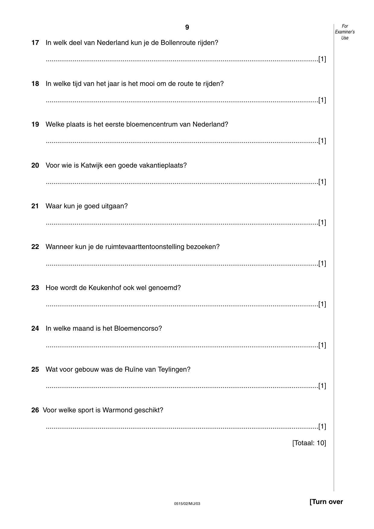 Cambridge IGCSE Dutch - Foreign Language 0515 2003 May/June Paper 2 · Variant 1 question paper, page 9 of 16