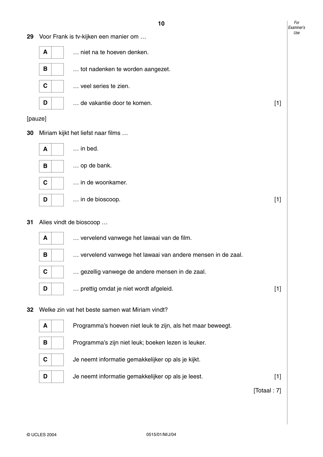 Cambridge IGCSE Dutch - Foreign Language 0515 2004 May/June Paper 1 · Variant 1 question paper, page 10 of 12