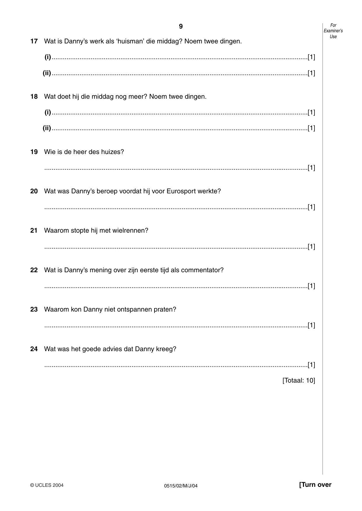 Cambridge IGCSE Dutch - Foreign Language 0515 2004 May/June Paper 2 · Variant 1 question paper, page 9 of 16