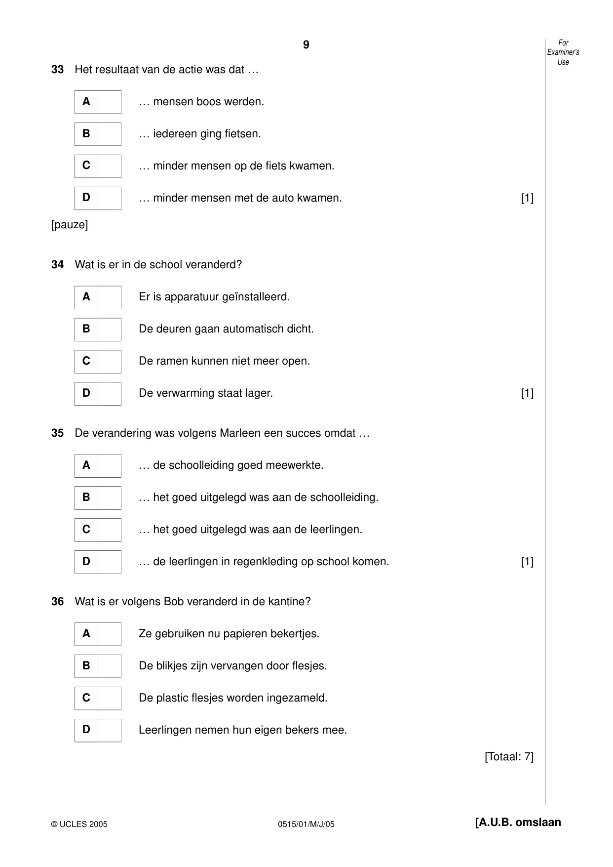 Cambridge IGCSE Dutch - Foreign Language 0515 2005 May/June Paper 1 · Variant 1 question paper, page 9 of 12