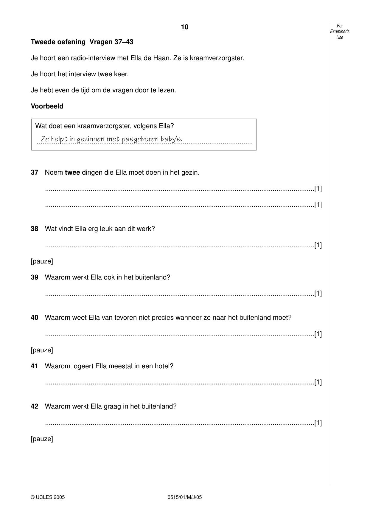 Cambridge IGCSE Dutch - Foreign Language 0515 2005 May/June Paper 1 · Variant 1 question paper, page 10 of 12
