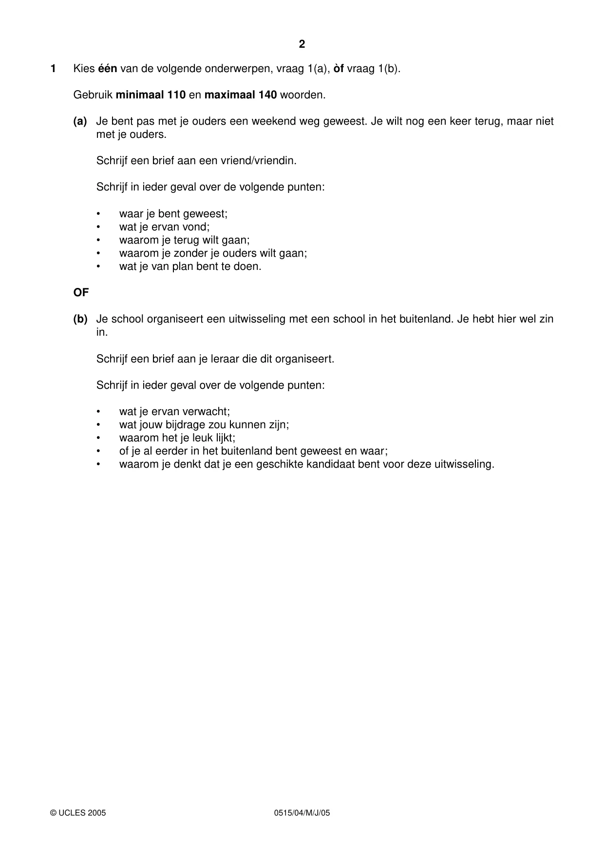 Cambridge IGCSE Dutch - Foreign Language 0515 2005 May/June Paper 4 · Variant 1 question paper, page 2 of 4