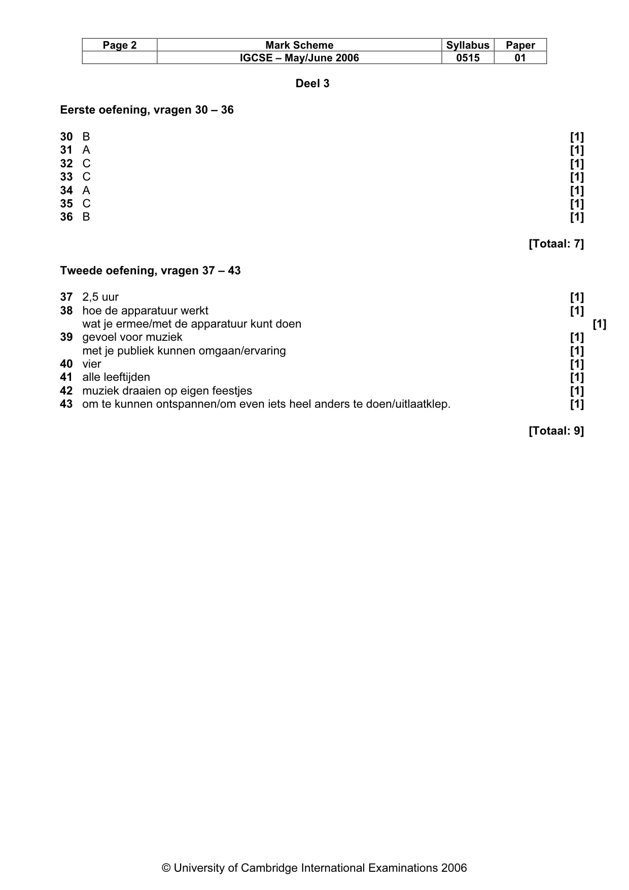 Mark scheme, page 3 of 3