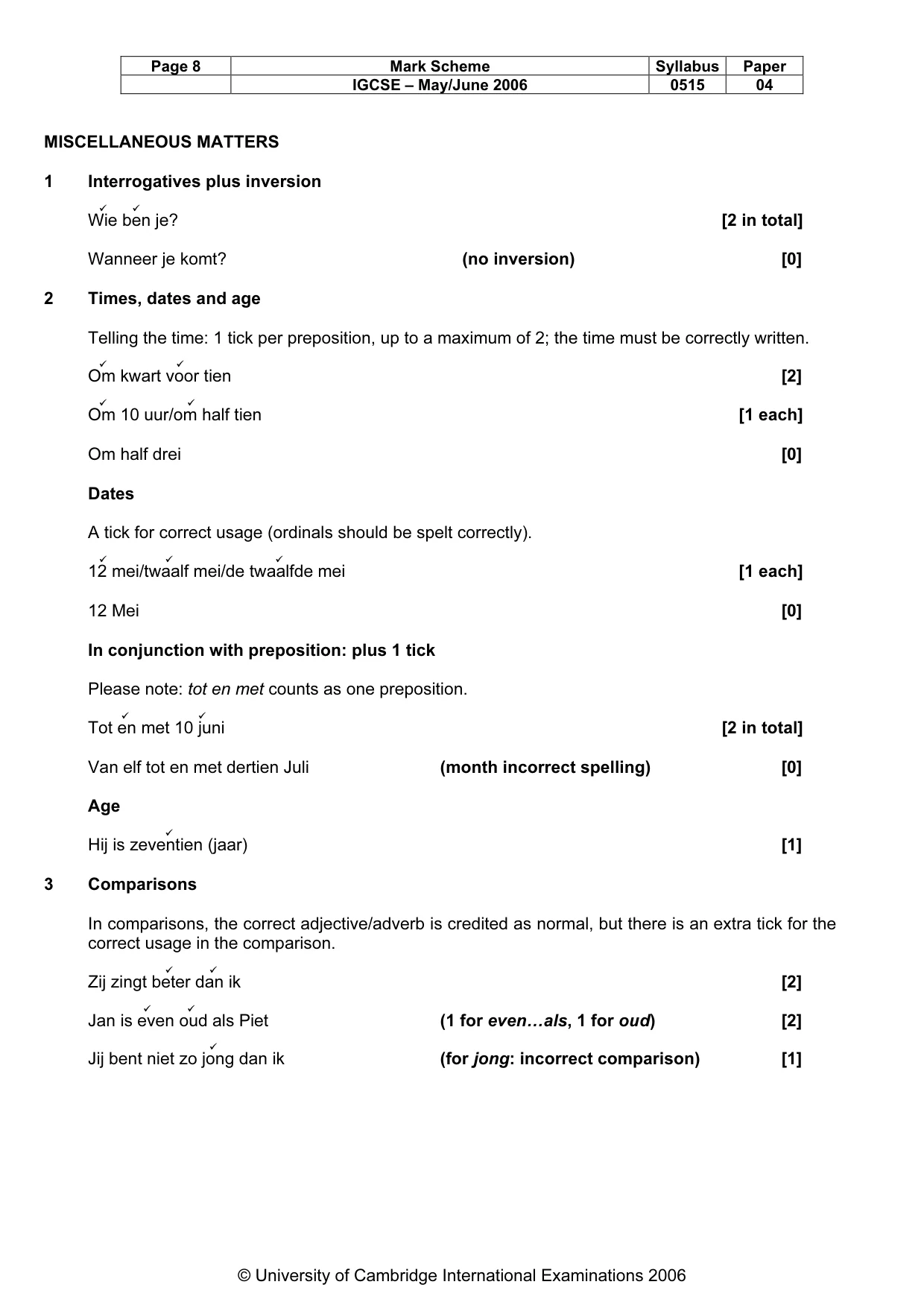 Mark scheme, page 9 of 10