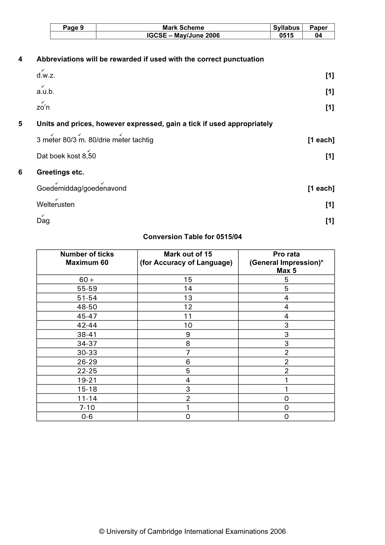 Mark scheme, page 10 of 10