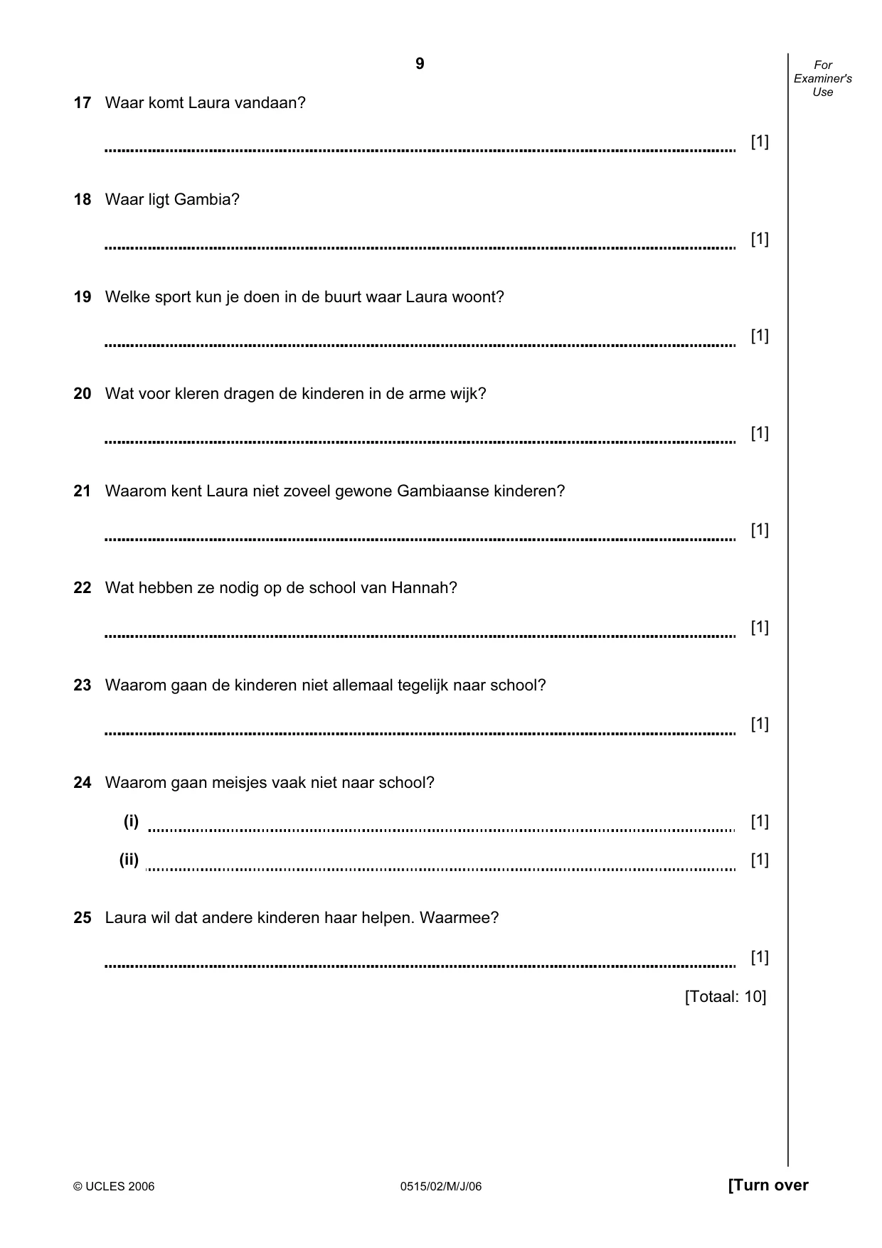 Cambridge IGCSE Dutch - Foreign Language 0515 2006 May/June Paper 2 · Variant 1 question paper, page 9 of 20