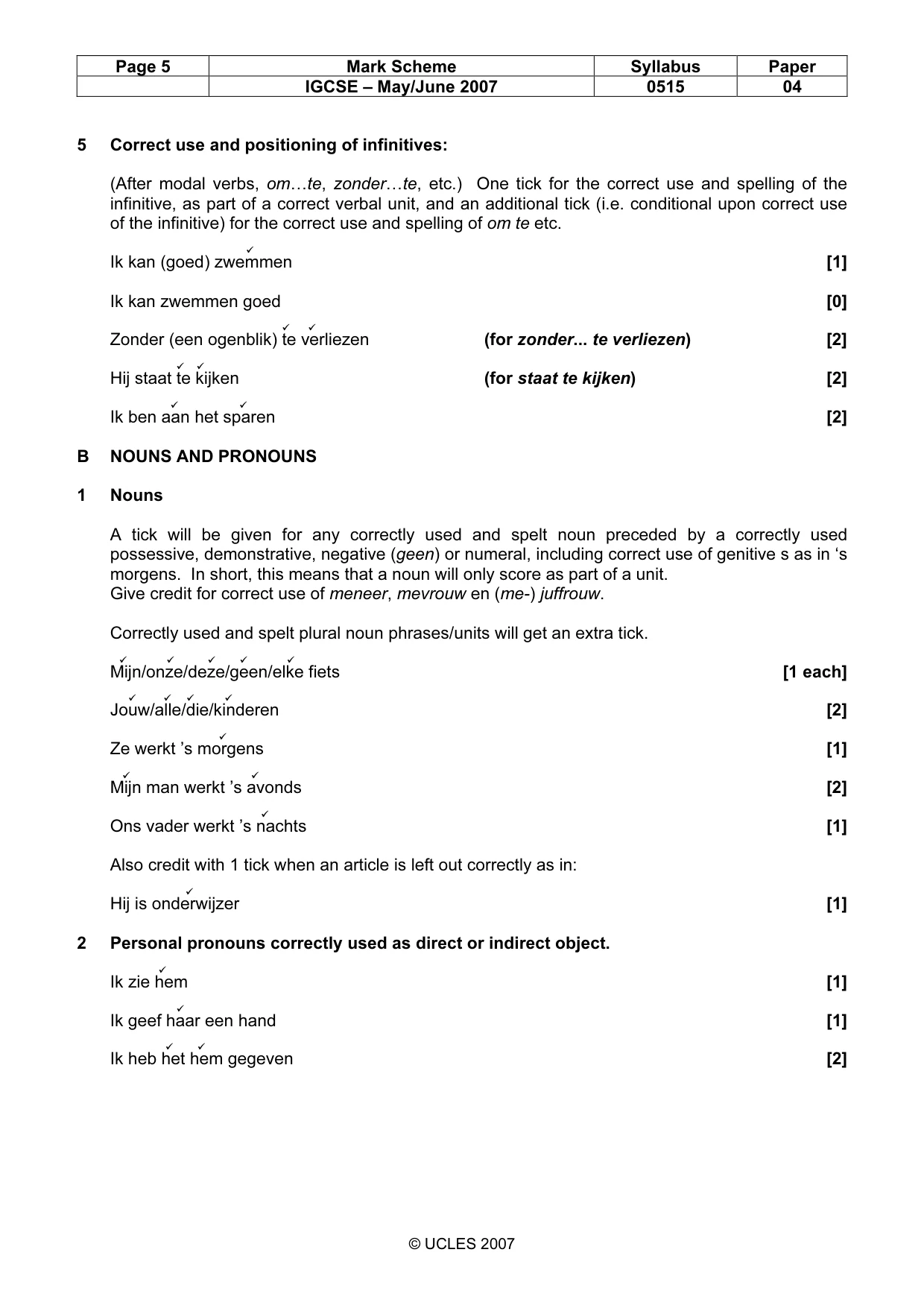 Mark scheme, page 5 of 10