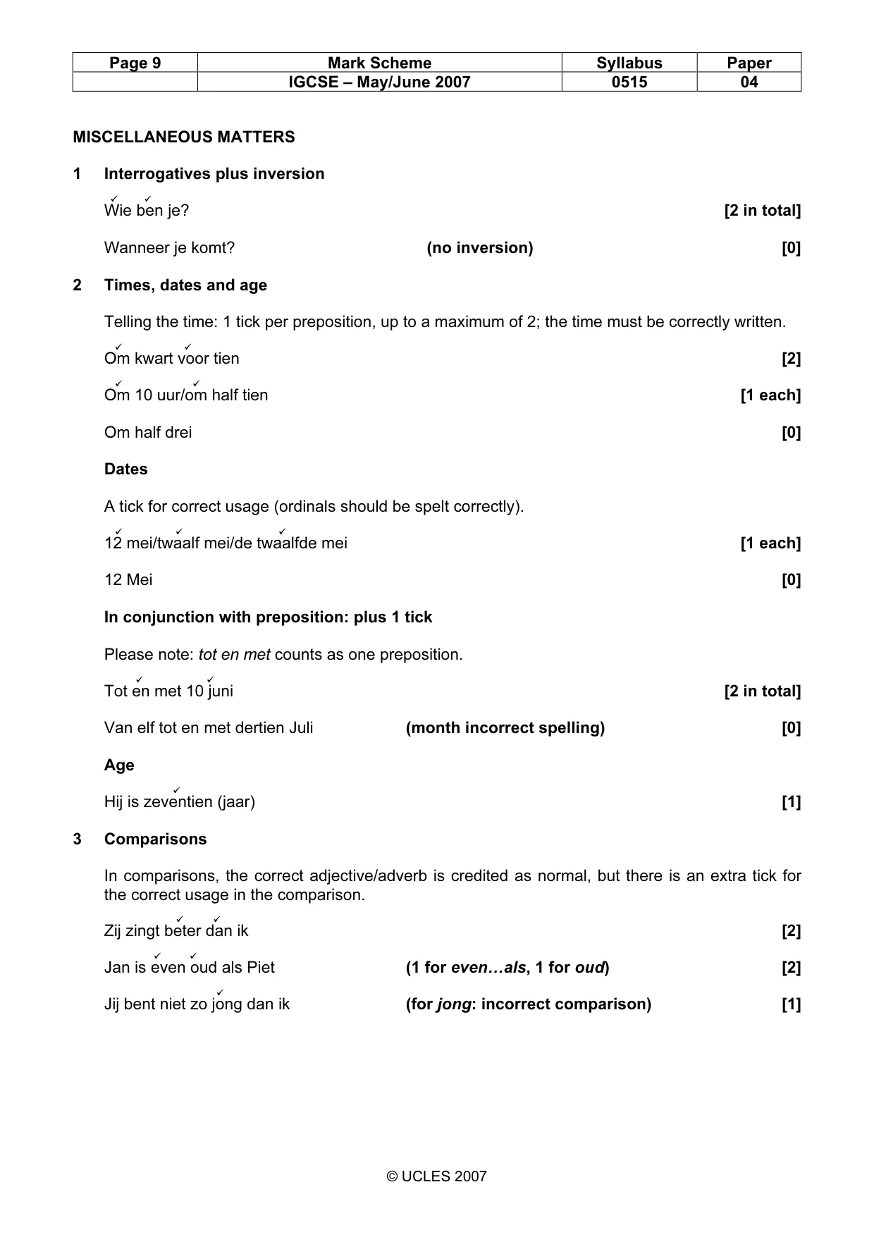 Mark scheme, page 9 of 10