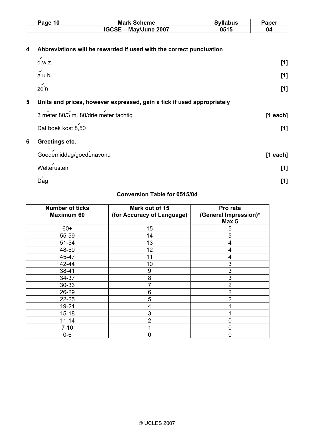 Mark scheme, page 10 of 10