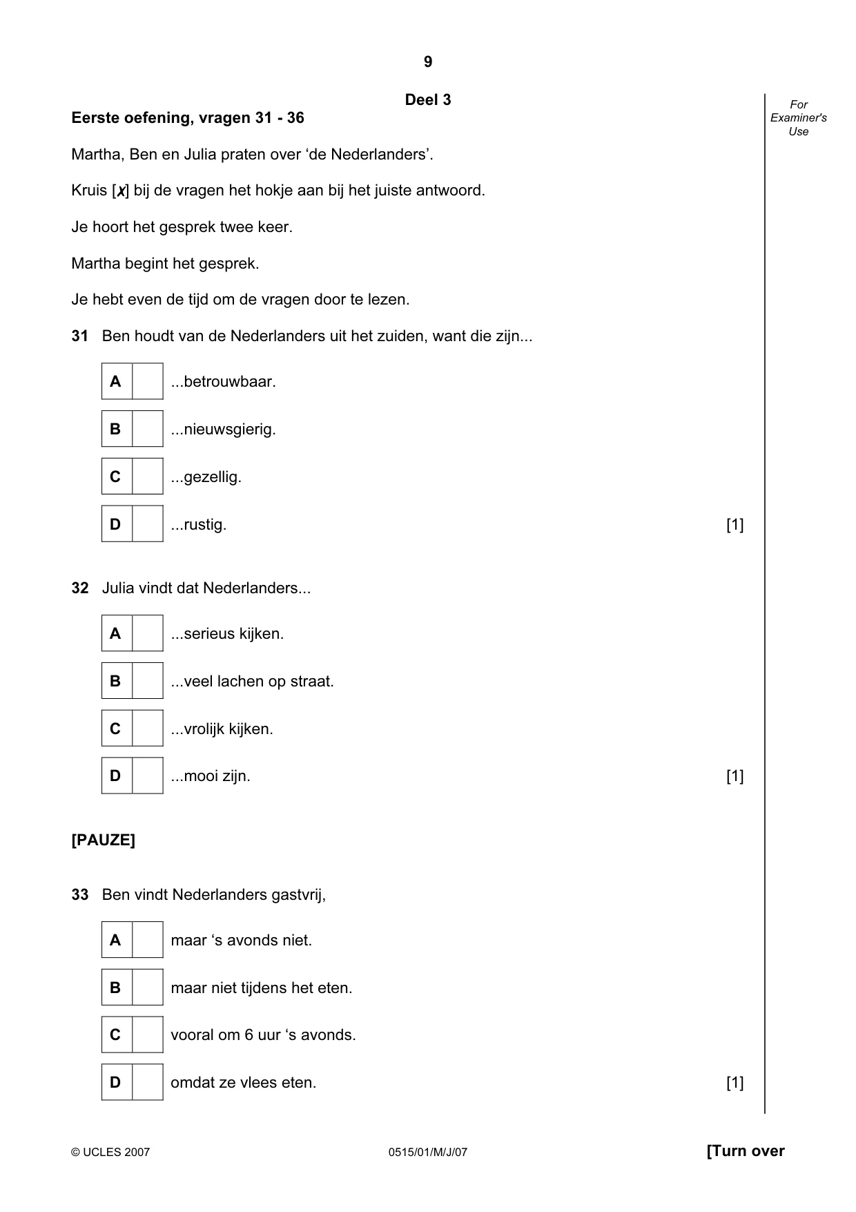Cambridge IGCSE Dutch - Foreign Language 0515 2007 May/June Paper 1 · Variant 1 question paper, page 9 of 12