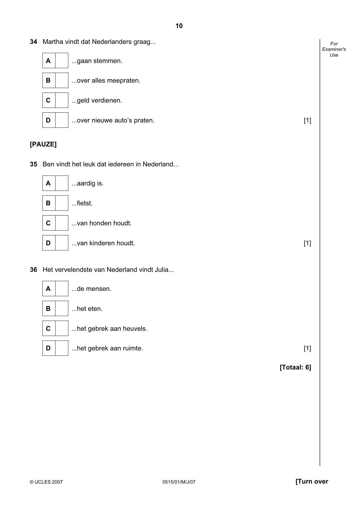 Cambridge IGCSE Dutch - Foreign Language 0515 2007 May/June Paper 1 · Variant 1 question paper, page 10 of 12