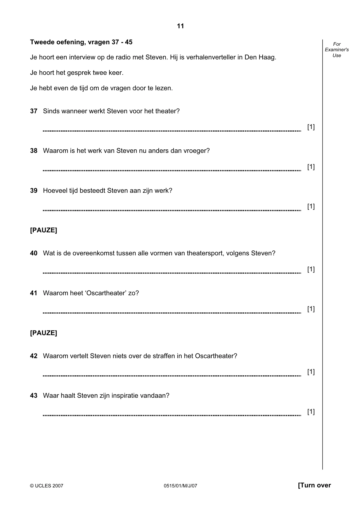 Cambridge IGCSE Dutch - Foreign Language 0515 2007 May/June Paper 1 · Variant 1 question paper, page 11 of 12