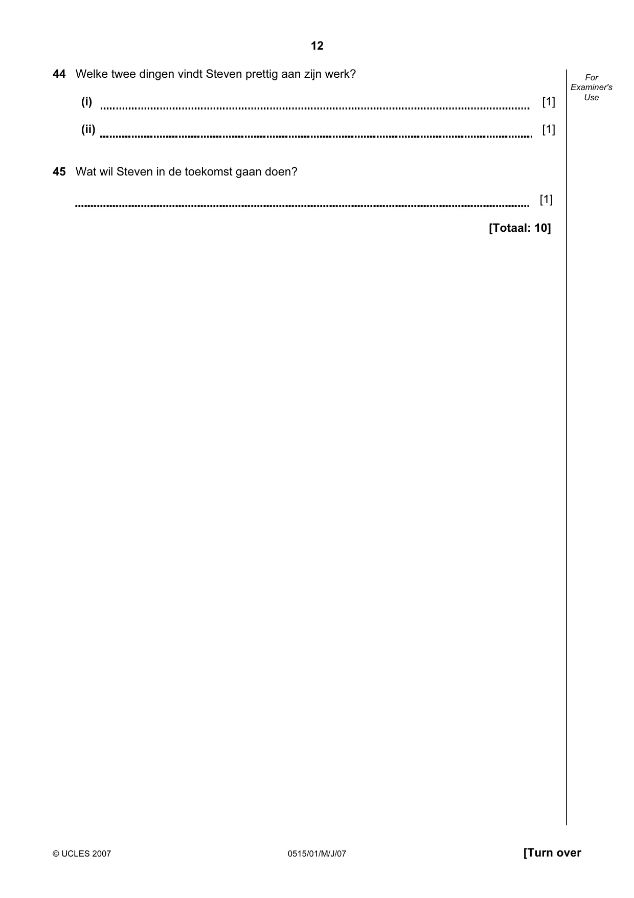 Cambridge IGCSE Dutch - Foreign Language 0515 2007 May/June Paper 1 · Variant 1 question paper, page 12 of 12