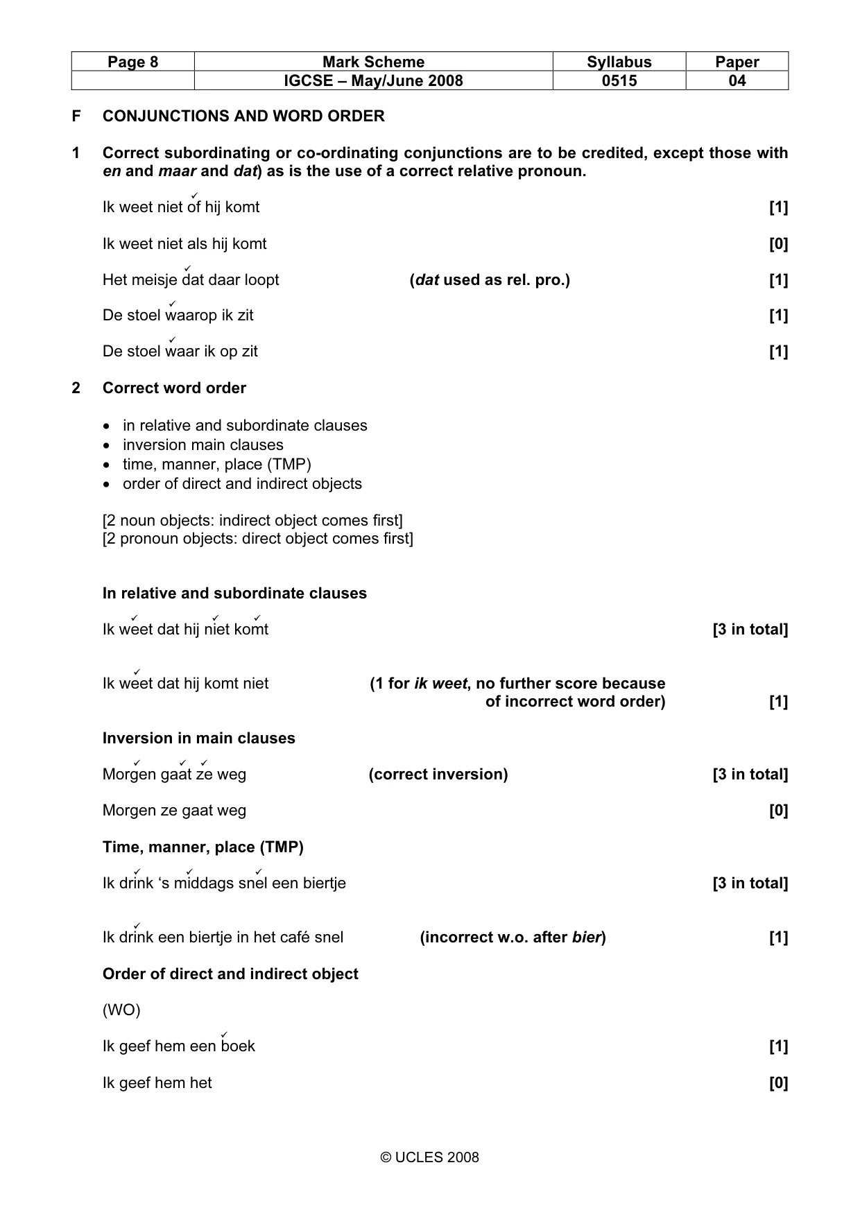 Mark scheme, page 8 of 10