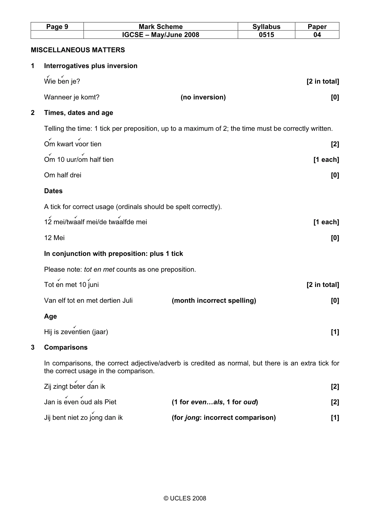 Mark scheme, page 9 of 10