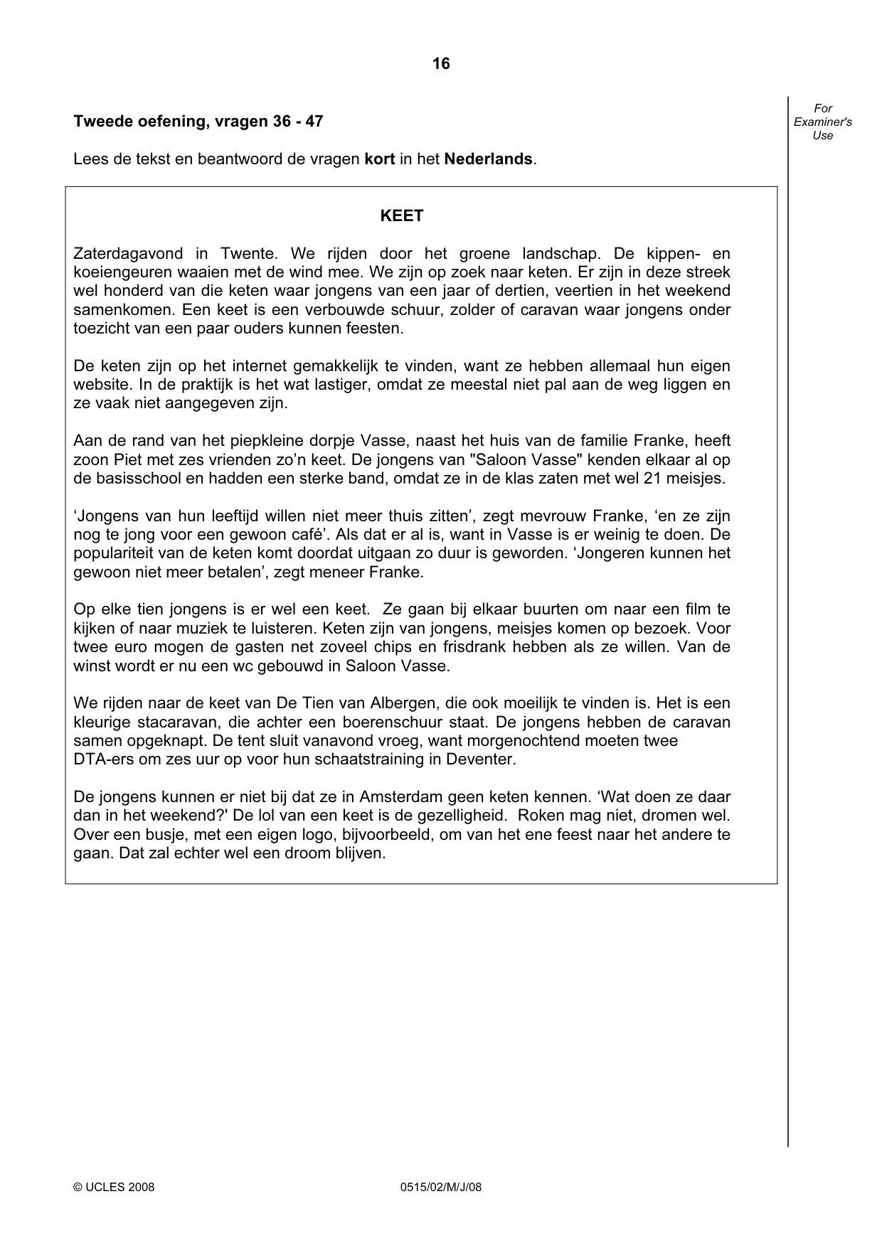 Cambridge IGCSE Dutch - Foreign Language 0515 2008 May/June Paper 2 · Variant 1 question paper, page 16 of 20