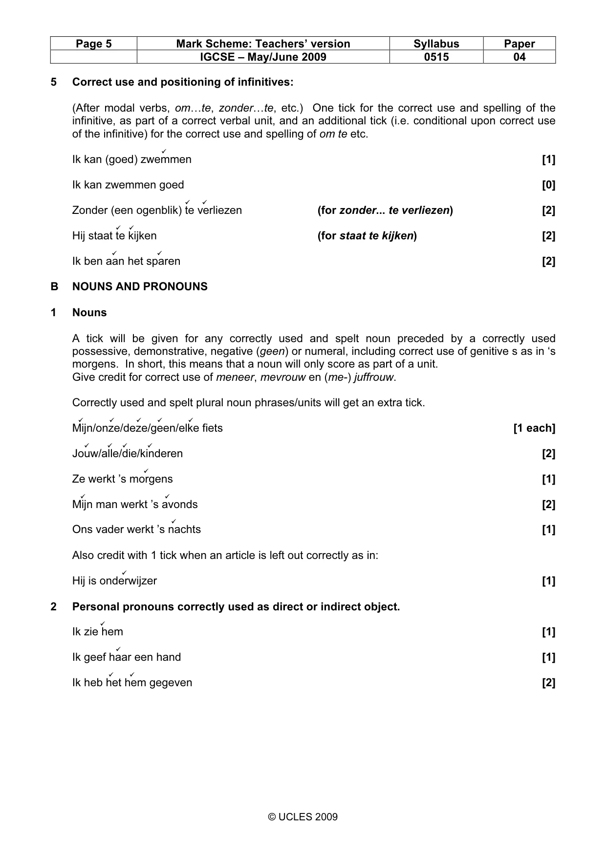 Mark scheme, page 5 of 10