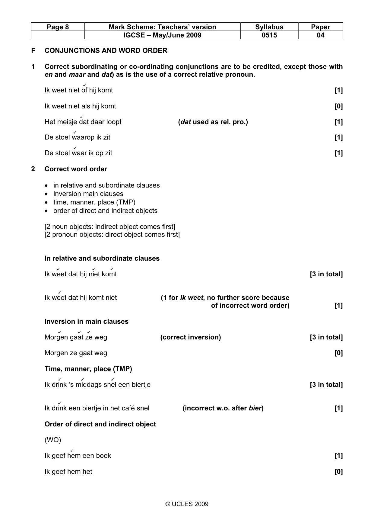 Mark scheme, page 8 of 10