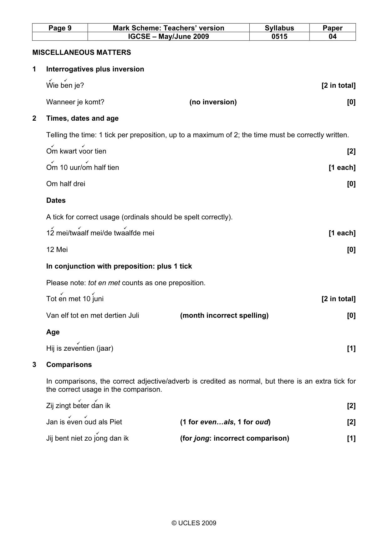 Mark scheme, page 9 of 10
