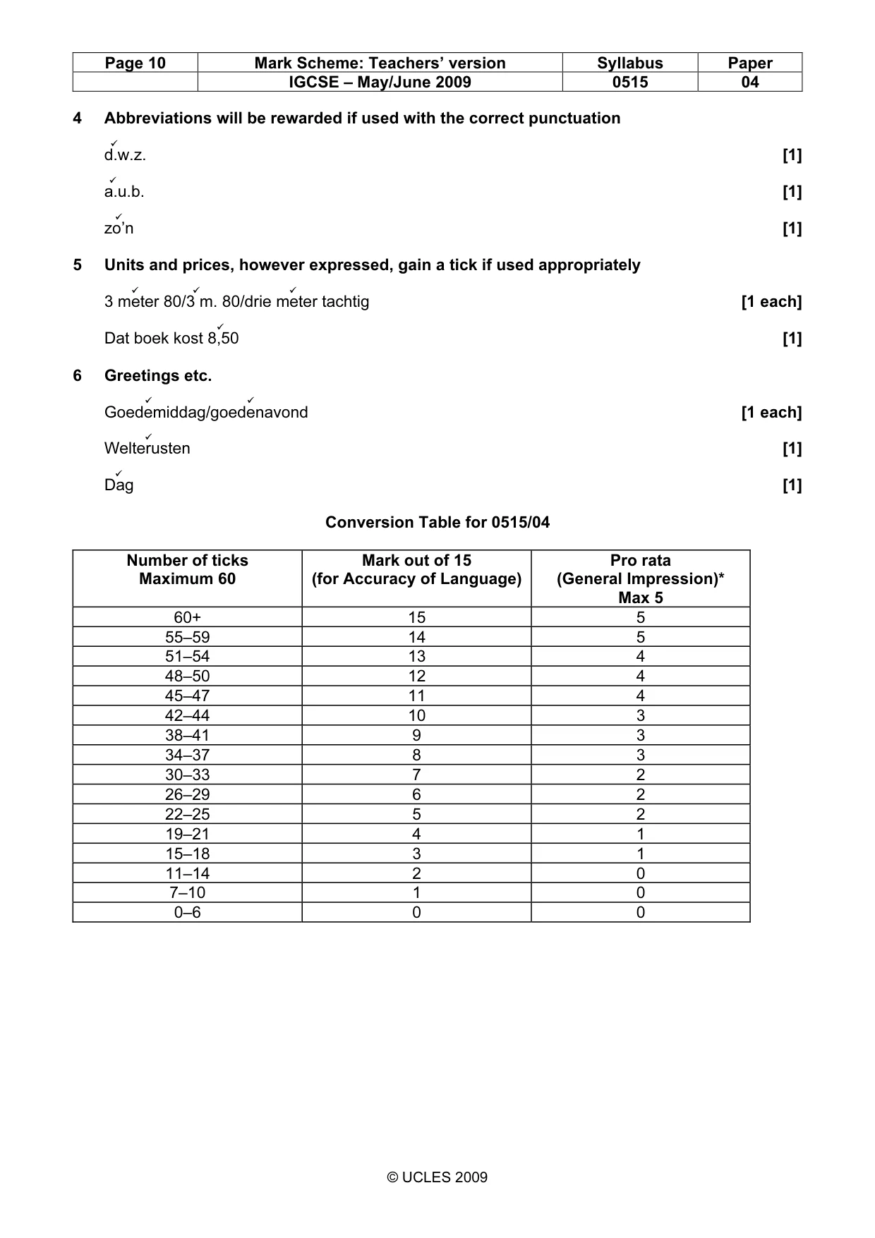 Mark scheme, page 10 of 10