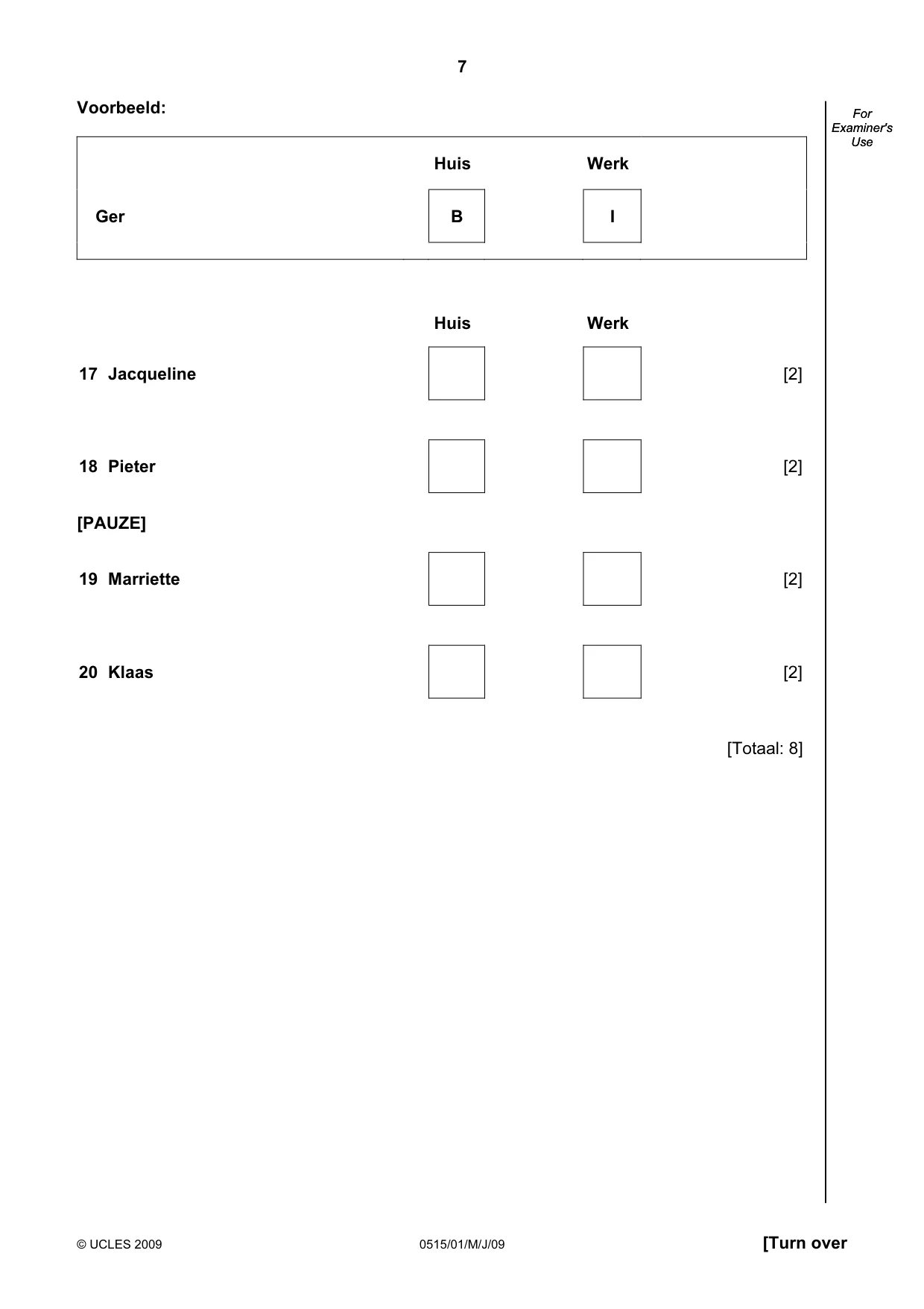 Cambridge IGCSE Dutch - Foreign Language 0515 2009 May/June Paper 1 · Variant 1 question paper, page 7 of 12