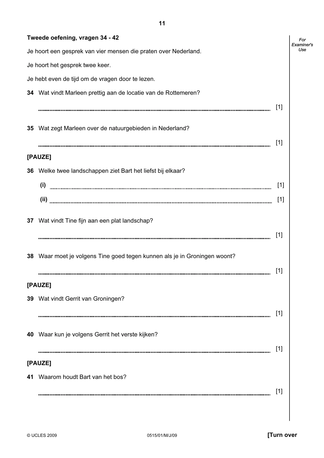 Cambridge IGCSE Dutch - Foreign Language 0515 2009 May/June Paper 1 · Variant 1 question paper, page 11 of 12