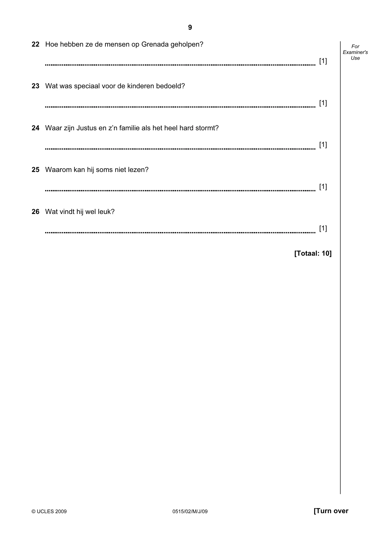 Cambridge IGCSE Dutch - Foreign Language 0515 2009 May/June Paper 2 · Variant 1 question paper, page 9 of 16