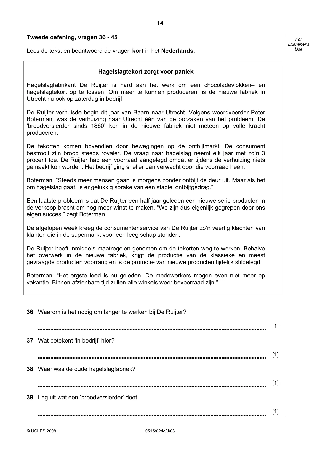 Cambridge IGCSE Dutch - Foreign Language 0515 2009 May/June Paper 2 · Variant 1 question paper, page 14 of 16