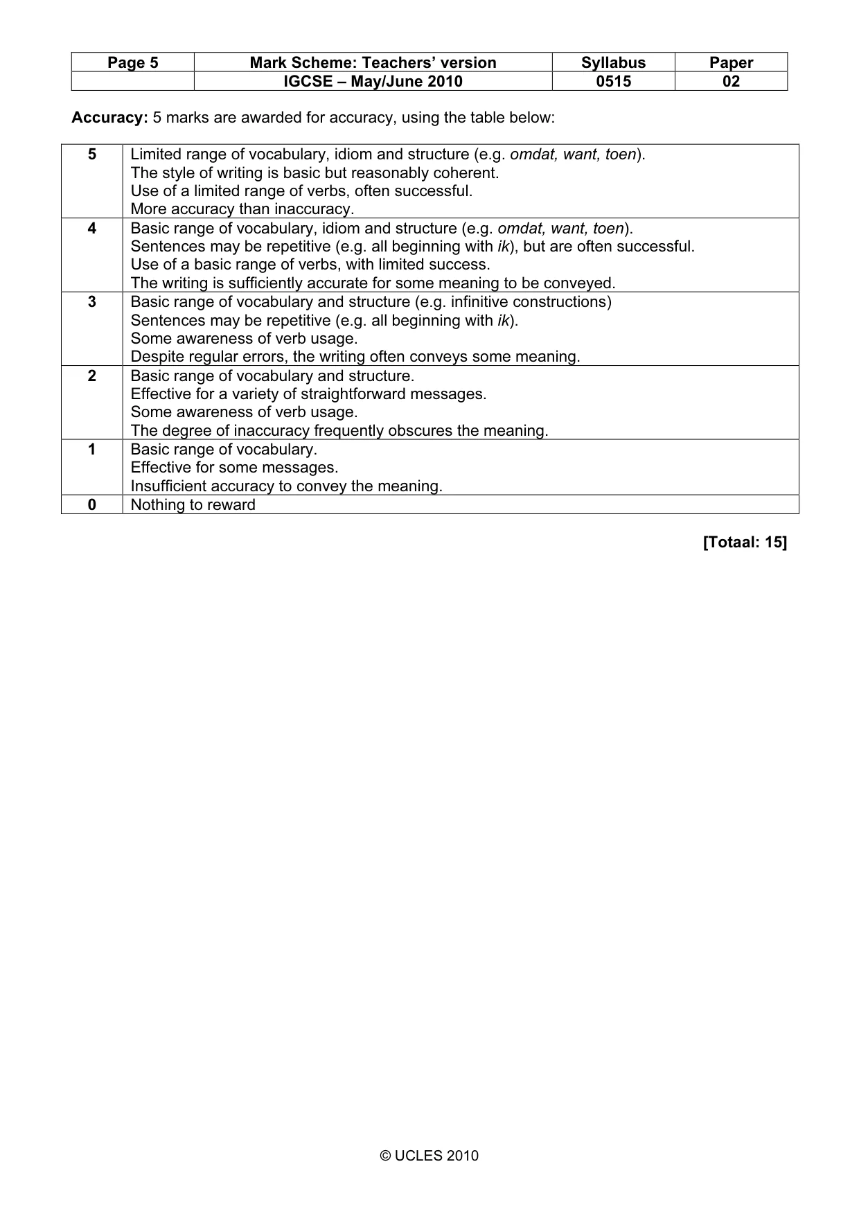 Mark scheme, page 5 of 6