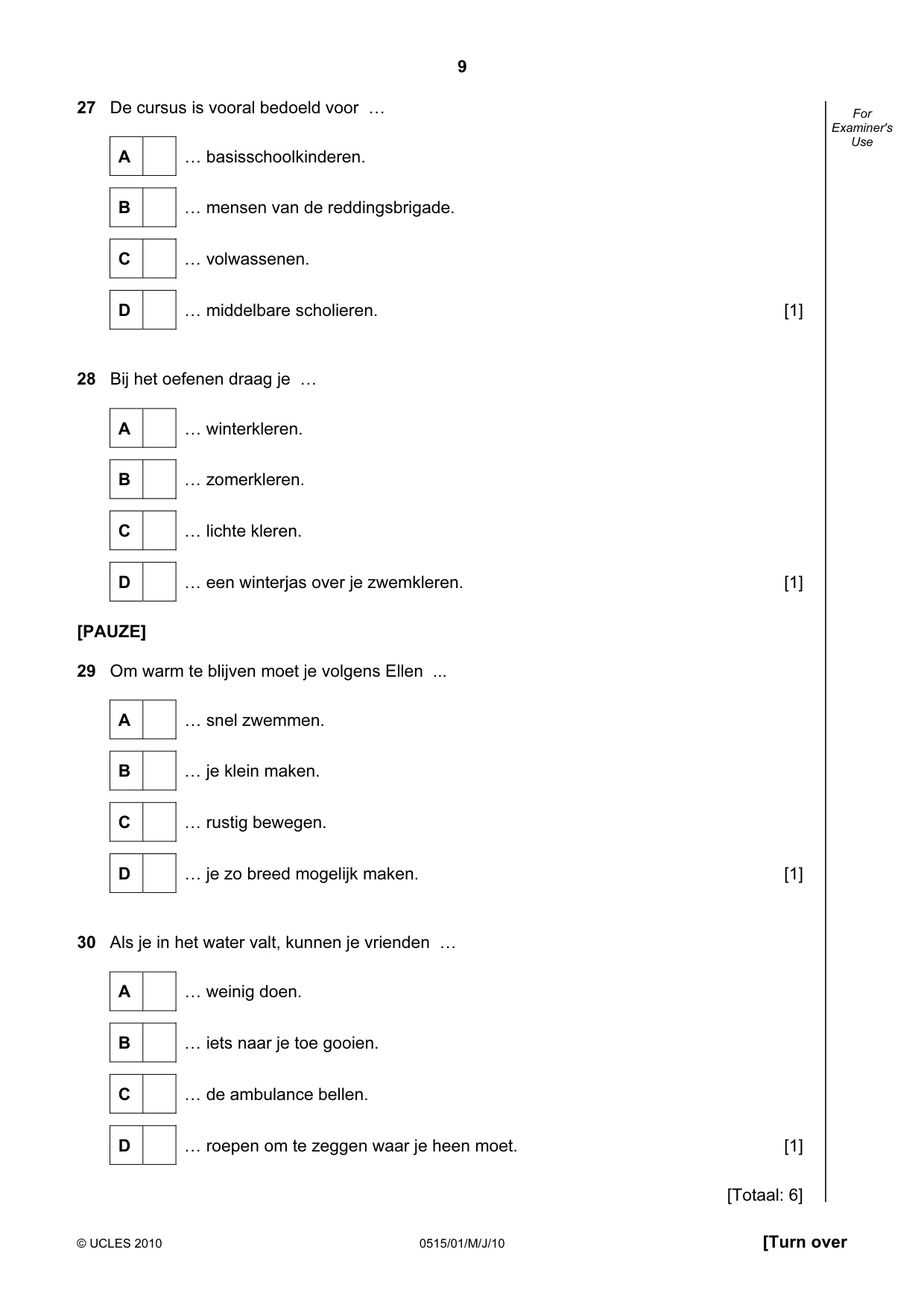 Cambridge IGCSE Dutch - Foreign Language 0515 2010 May/June Paper 1 · Variant 1 question paper, page 9 of 12