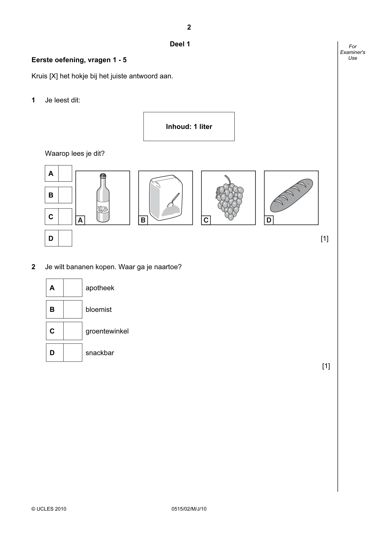 Cambridge IGCSE Dutch - Foreign Language 0515 2010 May/June Paper 2 · Variant 1 question paper, page 2 of 20