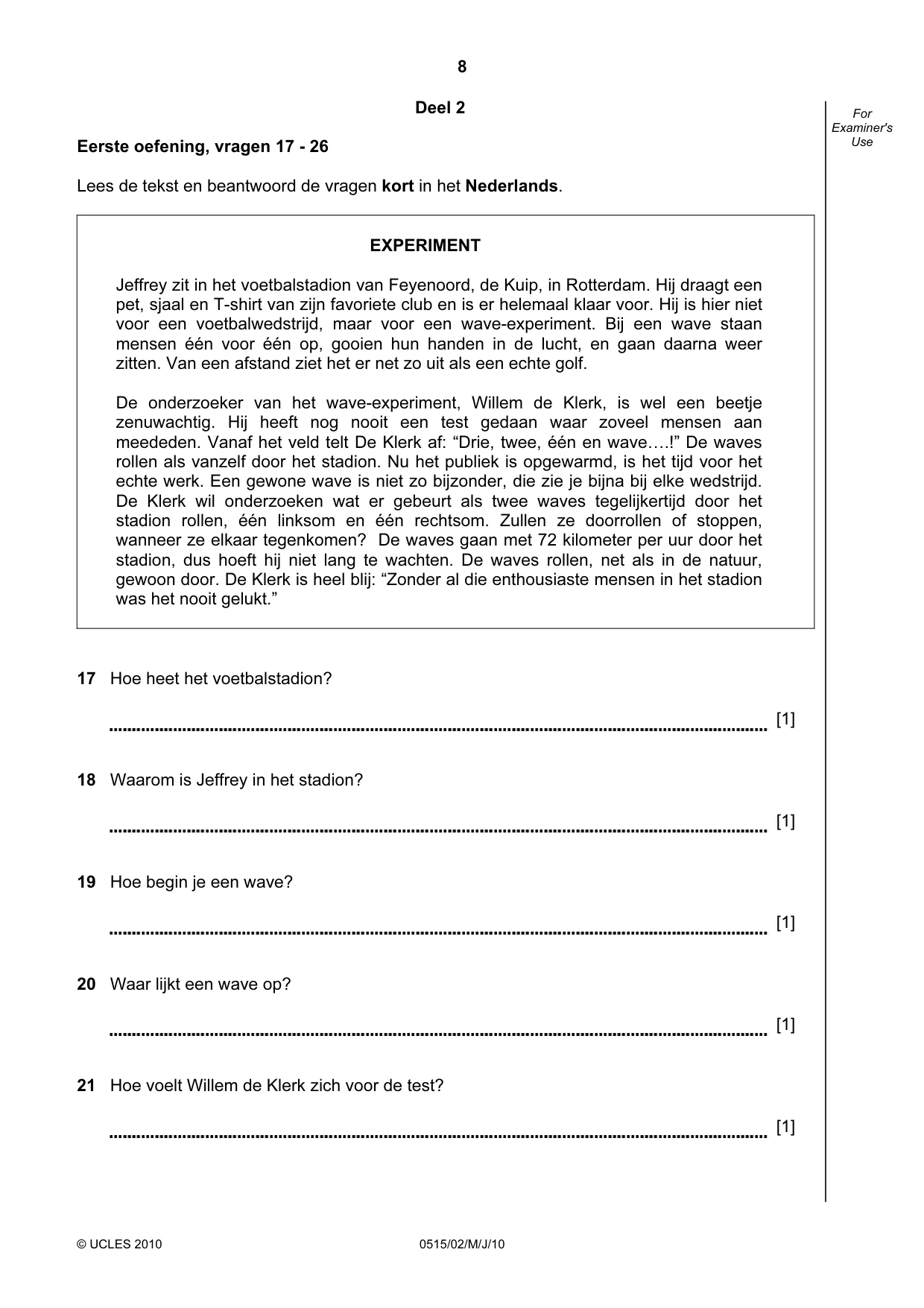 Cambridge IGCSE Dutch - Foreign Language 0515 2010 May/June Paper 2 · Variant 1 question paper, page 8 of 20